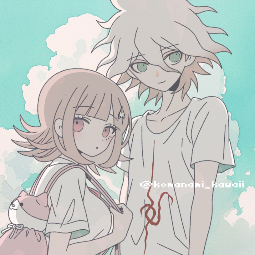 nanami chiaki and komaeda nagito (danganronpa and 2 more) drawn by komanami_kawaii