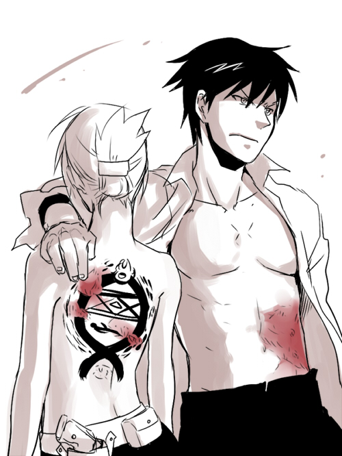 riza hawkeye and roy mustang (fullmetal alchemist) drawn by a-ka