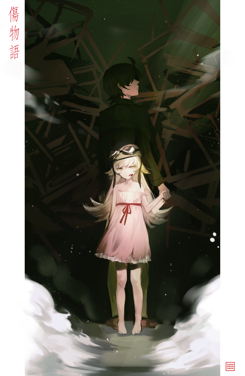 oshino shinobu and araragi koyomi (monogatari and 2 more) drawn by k_(sktchblg)