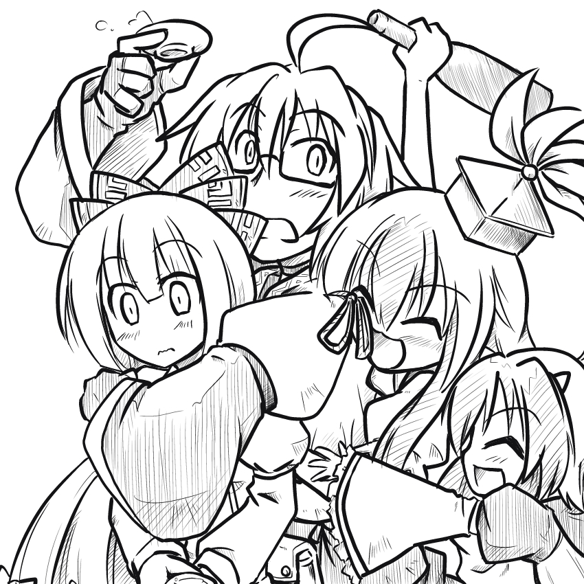 fujiwara no mokou, kamishirasawa keine, morichika rinnosuke, and tokiko (touhou) drawn by futa_(nabezoko)