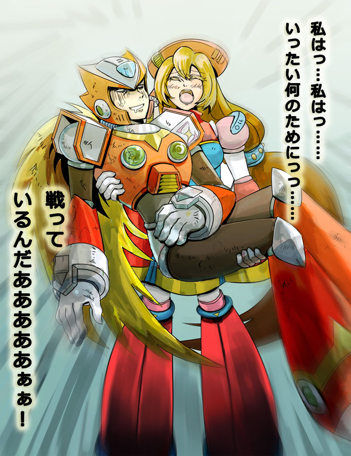 zero and iris (mega man and 2 more) drawn by kiwakiwa
