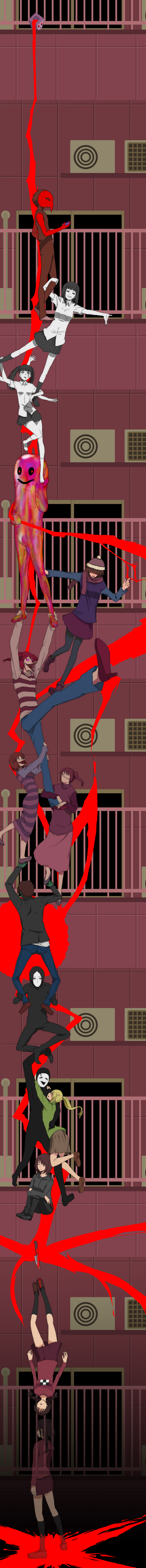 madotsuki, poniko, monoko, uboa, monoe, and 7 more (yume nikki and 1 more) drawn by okui_misohiko