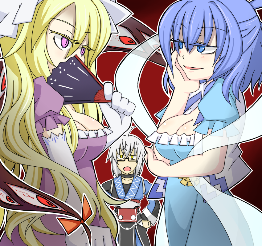 yakumo yukari, morichika rinnosuke, and kaku seiga (touhou) drawn by sag_(karehabase)