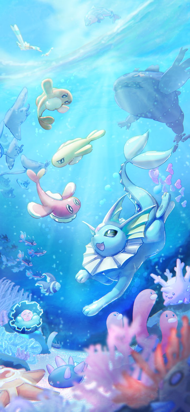 vaporeon, wingull, luvdisc, staryu, pyukumuku, and 14 more (pokemon) drawn by murase_(muraselelait)