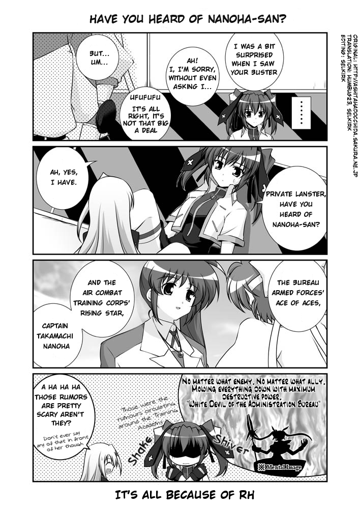 takamachi nanoha, raising heart, subaru nakajima, reinforce zwei, and teana lanster (lyrical nanoha and 1 more) drawn by mikage_takashi