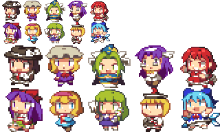 hakurei reimu, kochiya sanae, alice margatroid, cirno, usami renko, and 6 more (touhou) drawn by hachi_(8bit_canvas)