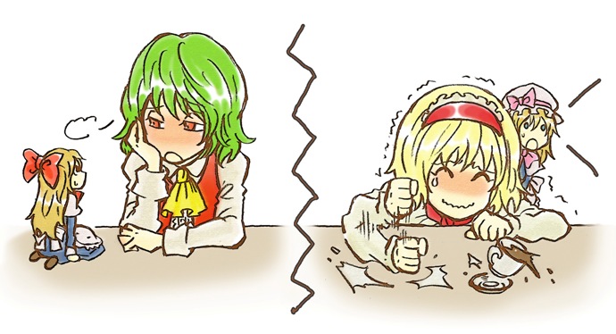 alice margatroid, kazami yuuka, shanghai doll, and hourai doll (touhou) drawn by charin