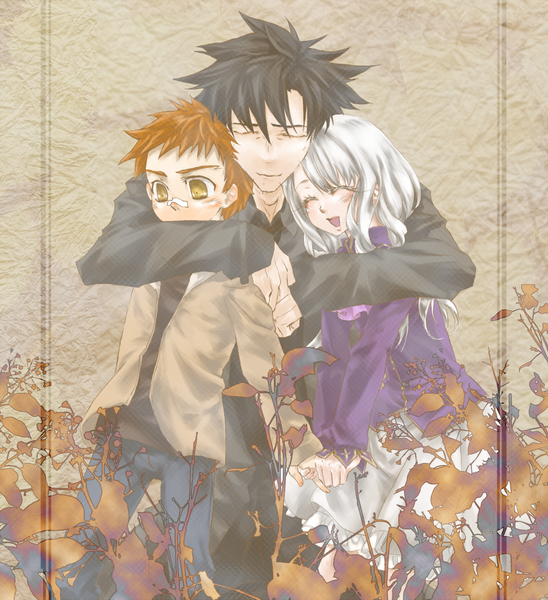 illyasviel von einzbern, emiya shirou, and emiya kiritsugu (fate and 1 more) drawn by ginko_(sekainoowari)