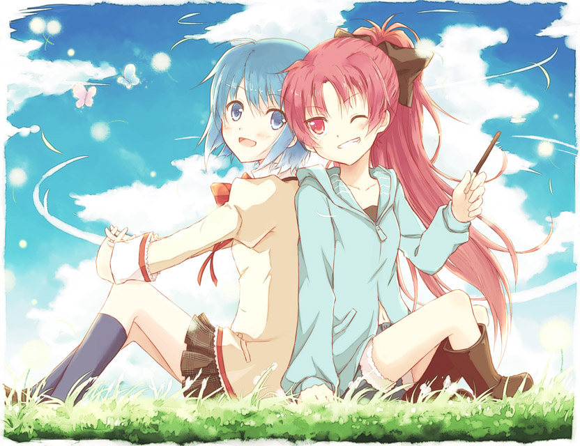 miki sayaka and sakura kyoko (mahou shoujo madoka magica) drawn by kinoshita_neko