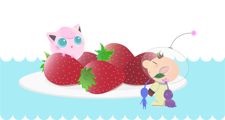 jigglypuff, olimar, blue pikmin, and purple pikmin (pokemon and 2 more) drawn by chion_(yukina)