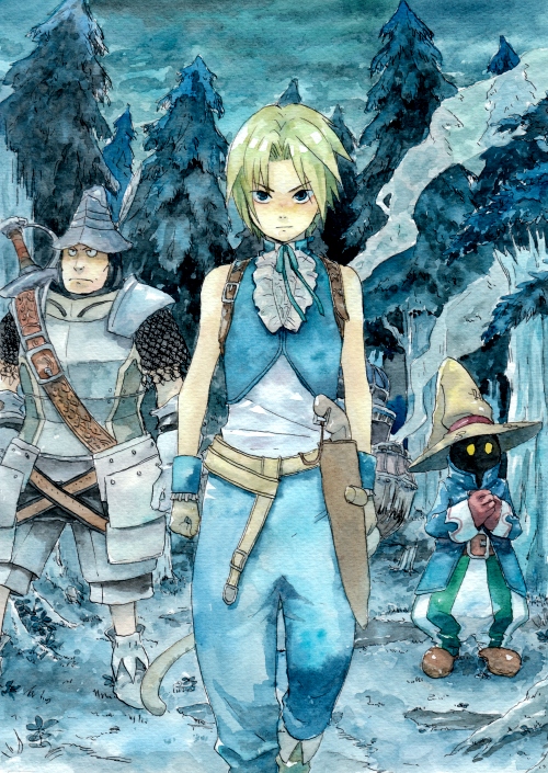 zidane tribal, vivi ornitier, and adelbert steiner (final fantasy and 1 more) drawn by deboo