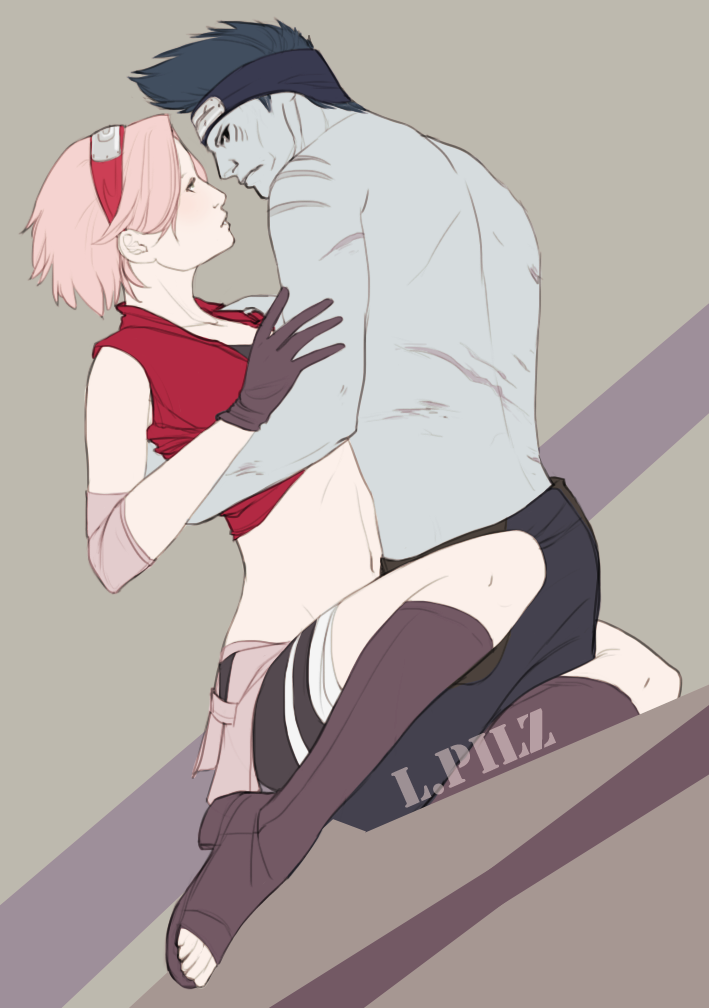 haruno sakura and hoshigaki kisame (naruto and 1 more) drawn by lpilz