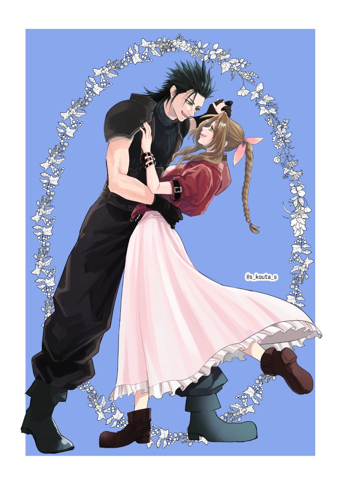aerith gainsborough and zack fair (final fantasy and 2 more) drawn by s_kouta_s