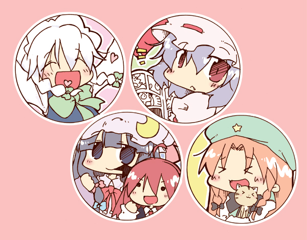 remilia scarlet, izayoi sakuya, patchouli knowledge, hong meiling, and koakuma (touhou) drawn by kasuga_yuuki