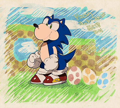 sonic the hedgehog and yoshi (mario and 1 more) drawn by aoki_(fumomo)