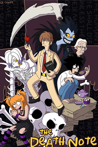yagami light, l, amane misa, ryuk, rem, and 1 more (death note and 1 more) drawn by nina_matsumoto