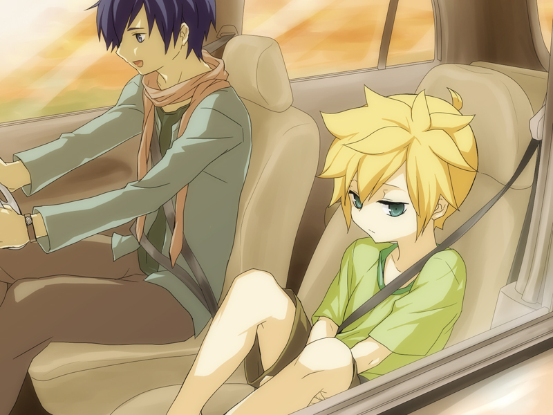 kagamine len and kaito (vocaloid) drawn by oumi_sanaka
