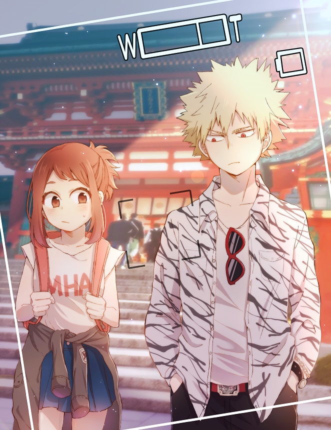 uraraka ochaco and bakugou katsuki (boku no hero academia) drawn by lin_(amateur_lin)