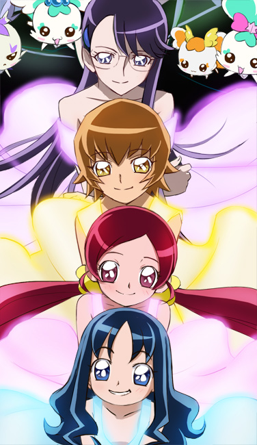 kurumi erika, hanasaki tsubomi, tsukikage yuri, myoudouin itsuki, coffret, and 3 more (precure and 1 more) drawn by haruyama_kazunori