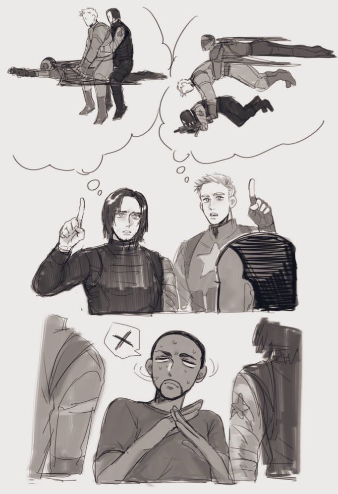 steve rogers, captain america, bucky barnes, winter soldier, sam wilson, and 1 more (marvel and 1 more) drawn by g_wee2