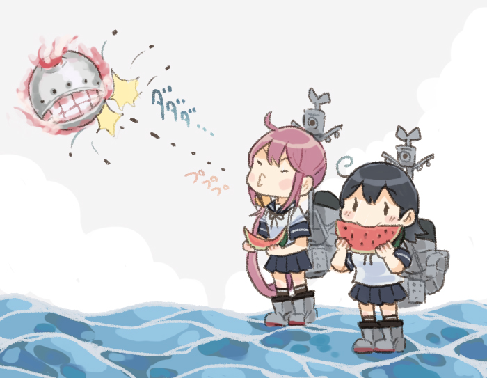 ushio, akebono, and floating fortress (kantai collection) drawn by saiguchi_otoufu
