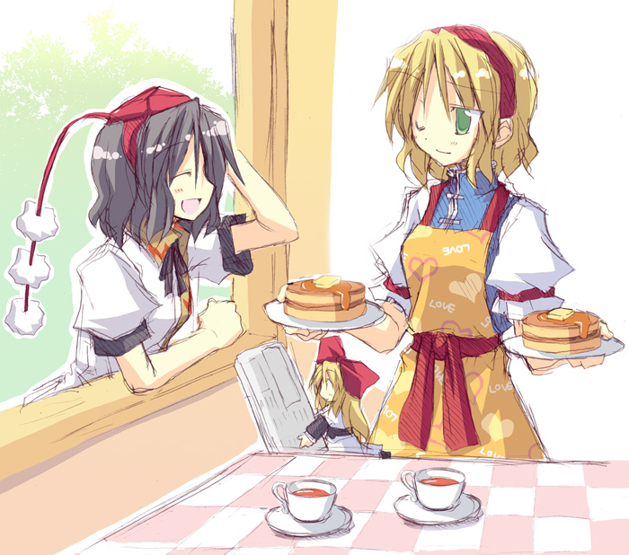 alice margatroid, shameimaru aya, and shanghai doll (touhou) drawn by satou_kibi