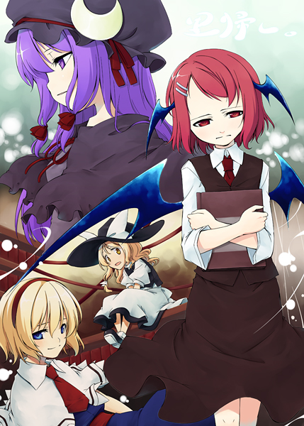 kirisame marisa, alice margatroid, patchouli knowledge, and koakuma (touhou) drawn by sakuraba_yuuki