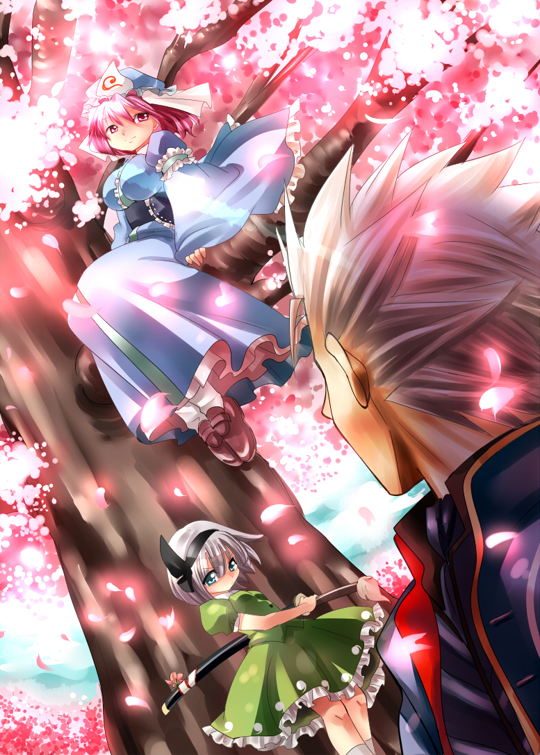 konpaku youmu, saigyouji yuyuko, and vergil (touhou and 1 more) drawn by nagare