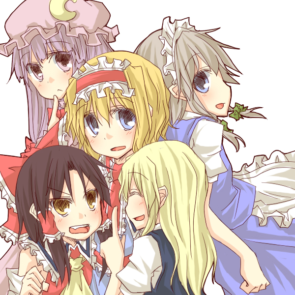 hakurei reimu, kirisame marisa, izayoi sakuya, alice margatroid, and patchouli knowledge (touhou) drawn by natsuk