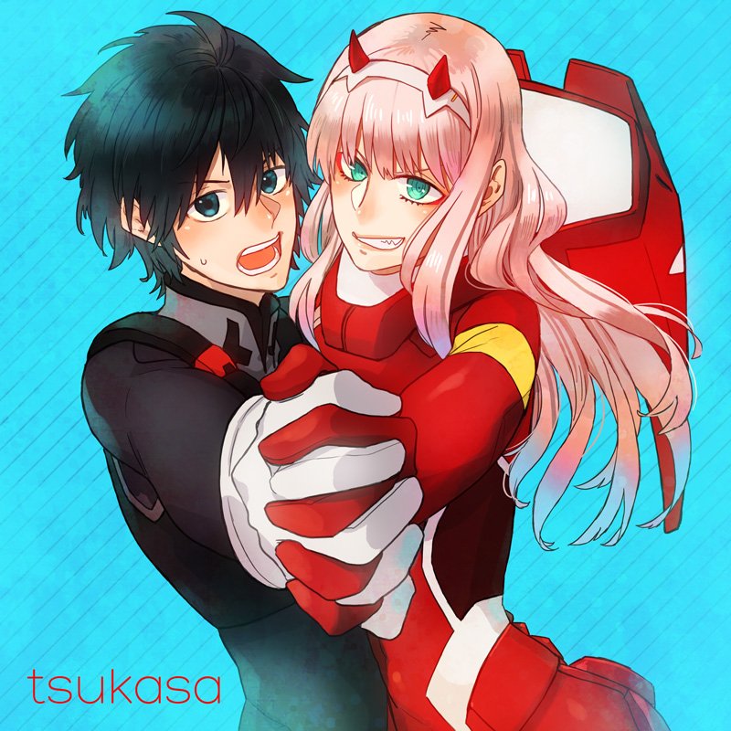 zero two and hiro (darling in the franxx) drawn by jinnai_tsukasa