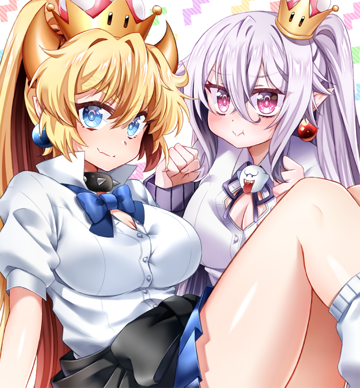 bowsette and princess king boo (mario and 2 more) drawn by hago