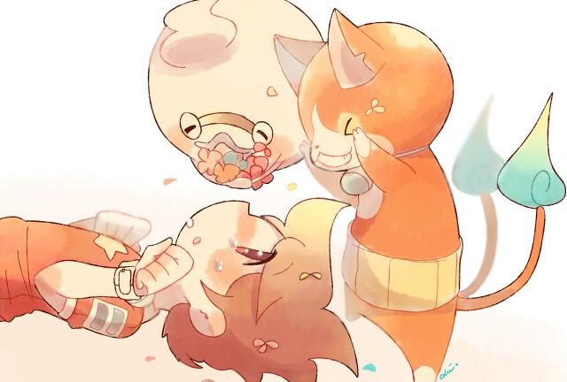 jibanyan, whisper, and amano keita (youkai watch) drawn by chiyoko_(oman1229)