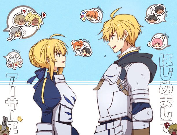 artoria pendragon, saber, mash kyrielight, fujimaru ritsuka, gilgamesh, and 8 more (fate and 1 more) drawn by choco_taberusan