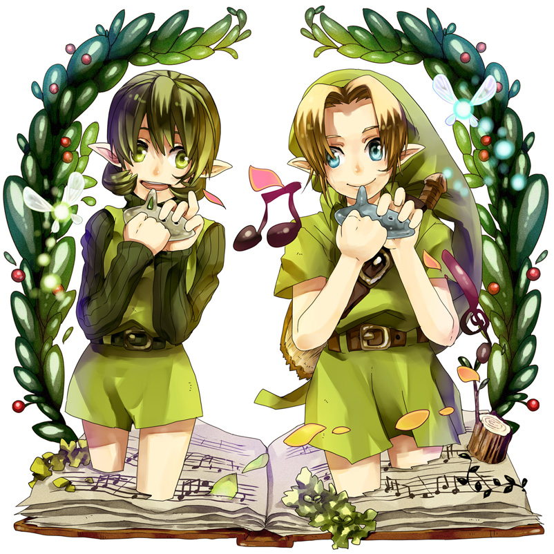 link, navi, and saria (the legend of zelda and 1 more) drawn by houhou_(black_lack)