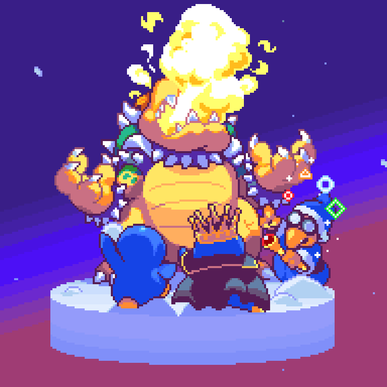 bowser, kamek, penguin, and king penguin (mario and 1 more) drawn by jon_davies