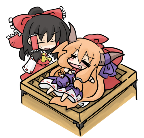 hakurei reimu and ibuki suika (touhou) drawn by yanagi_(nurikoboshi)