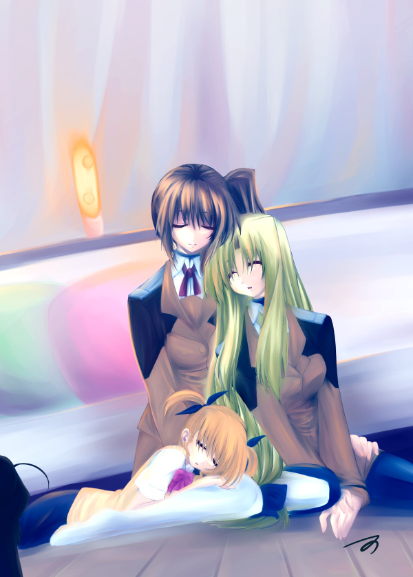 fate testarossa, takamachi nanoha, and vivio (lyrical nanoha and 1 more) drawn by ichino