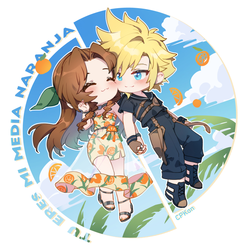 cloud strife and aerith gainsborough (final fantasy and 2 more) drawn by cat_princess