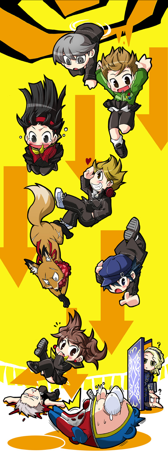 narukami yu, shirogane naoto, satonaka chie, kujikawa rise, amagi yukiko, and 6 more (persona and 1 more) drawn by kurogane_gin