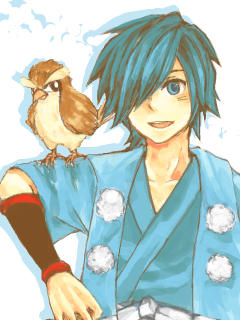 pidgey and falkner (pokemon and 1 more) drawn by aoka