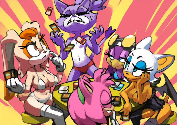 amy rose, blaze the cat, rouge the bat, vanilla the rabbit, and wave the swallow (sonic and 2 more) drawn by bittenhard