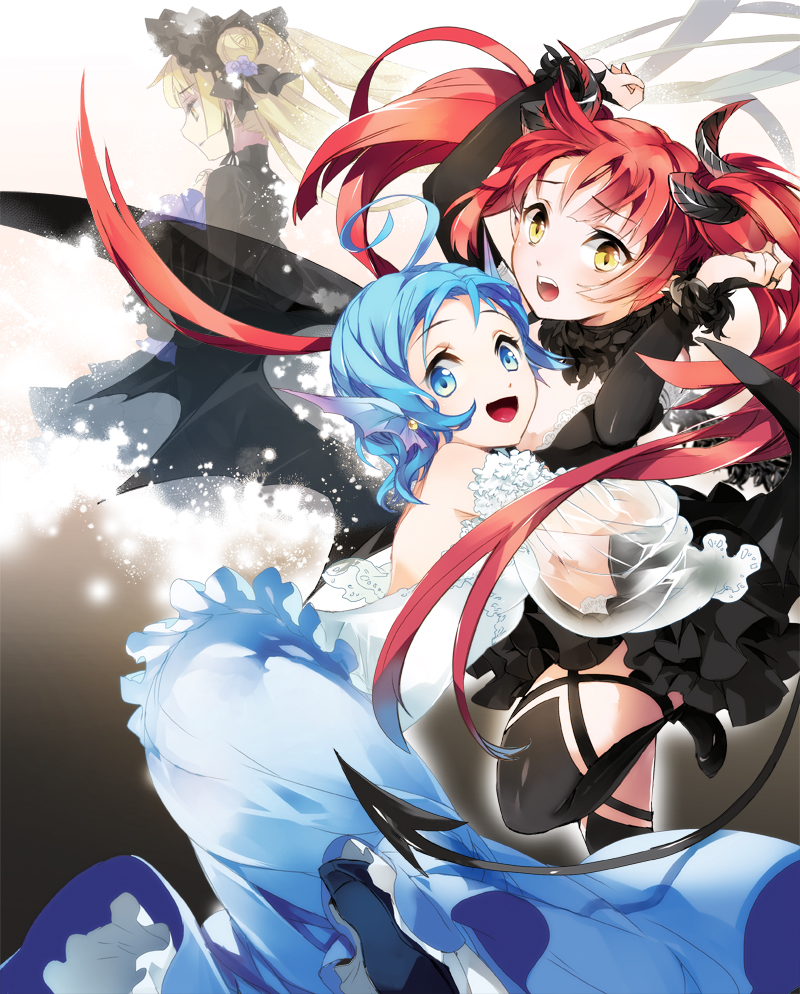alshiera, lilithiera fauna hypnoel, and ainselph thalasa neptuna (maou no ore ga dorei elf wo yome ni shitanda ga dou medereba ii?) drawn by comta