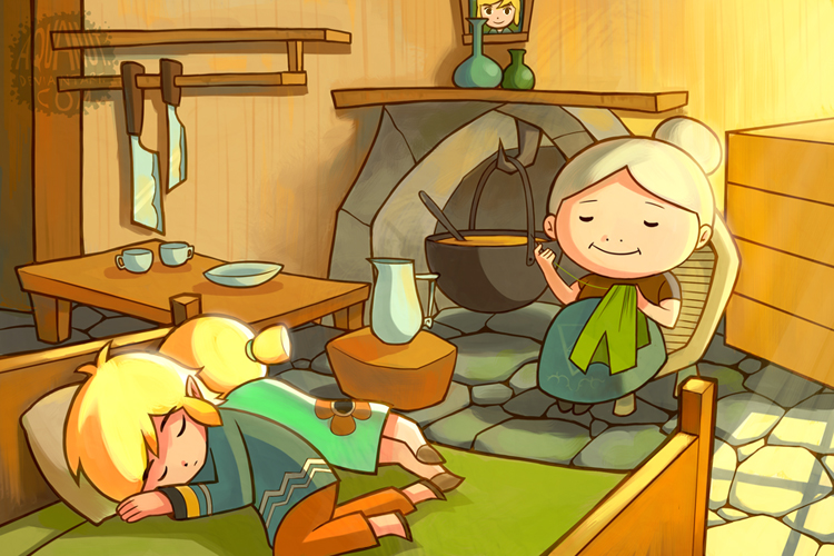 link, toon link, aryll, and link's grandma (the legend of zelda and 1 more) drawn by aquanut