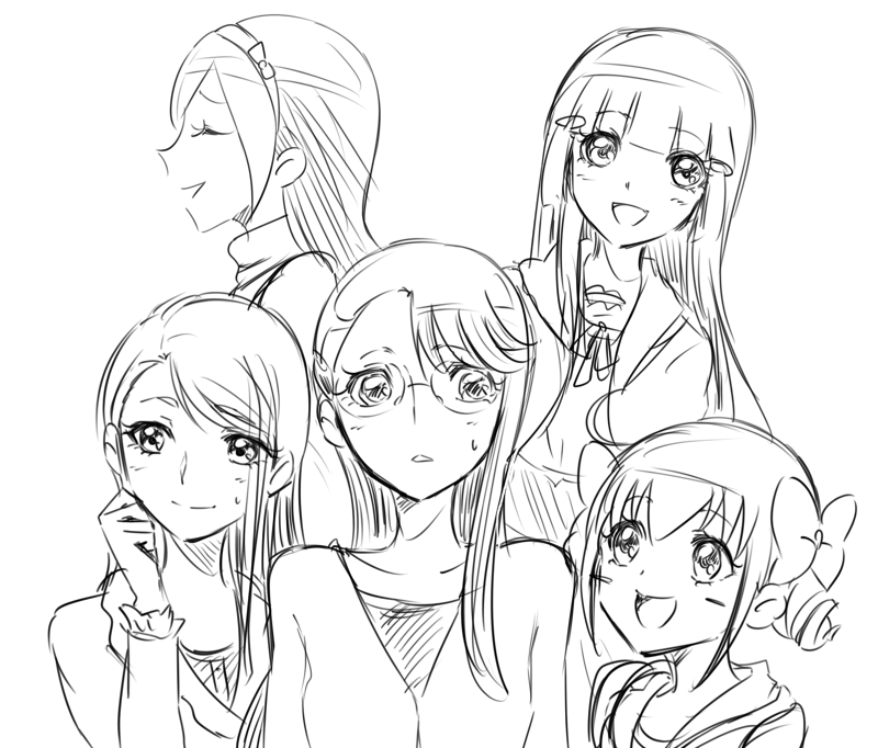 aoki reika, hoshizora miyuki, tsukikage yuri, minazuki karen, and aono miki (precure and 4 more) drawn by tsukikage_oyama