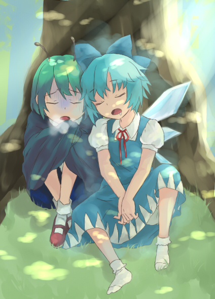 cirno and wriggle nightbug (touhou) drawn by nanai_(ayinusu00)