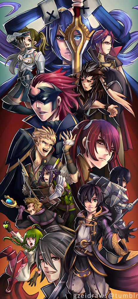 lucina, severa, male morgan, nah, noire, and 8 more (fire emblem and 1 more) drawn by gzei