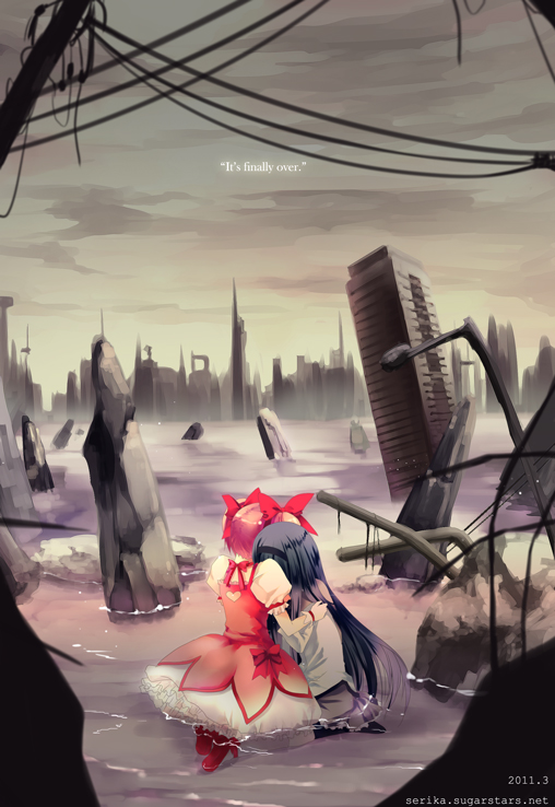 akemi homura and kaname madoka (mahou shoujo madoka magica) drawn by hizuki24
