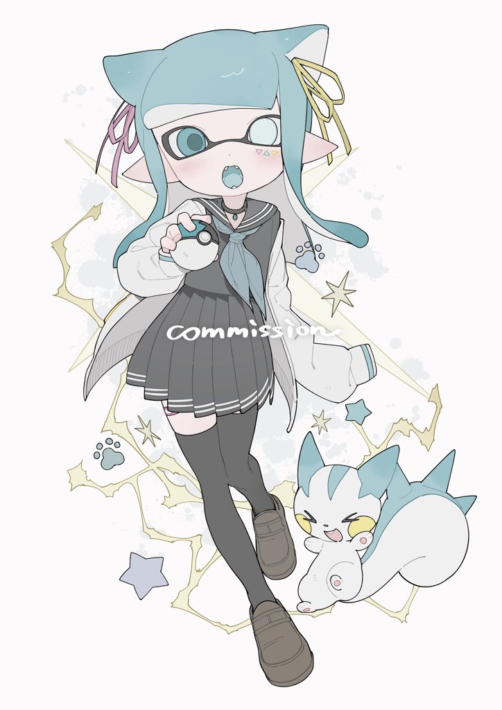 inkling player character, inkling girl, and pachirisu (pokemon and 1 more) drawn by gomi20021021