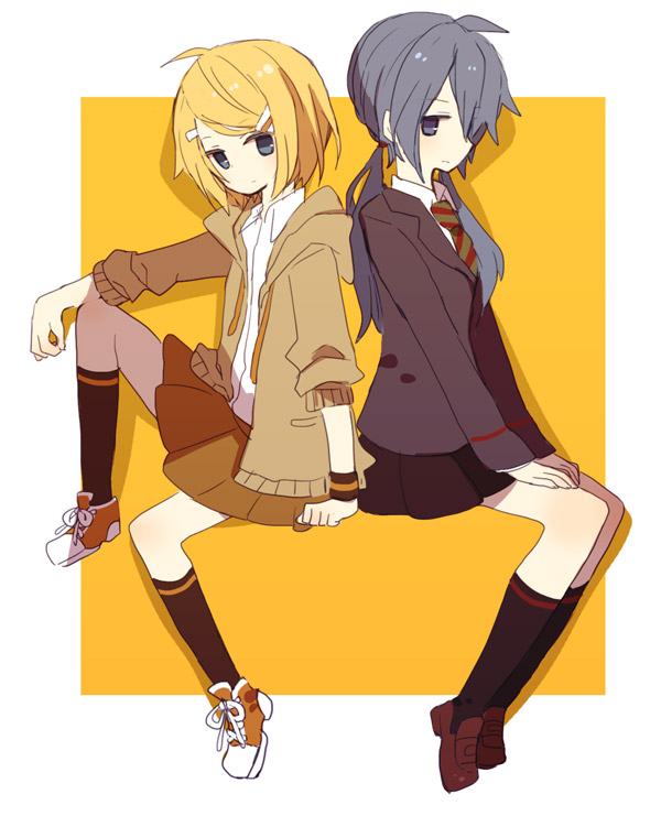 hatsune miku and kagamine rin (vocaloid) drawn by yoshiki
