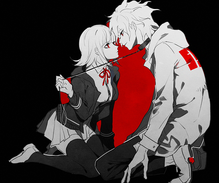 nanami chiaki and komaeda nagito (danganronpa and 1 more) drawn by io_(sinking=carousel)